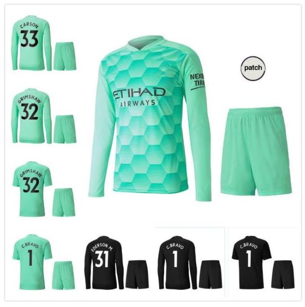 

goalkeeper full 2020 2021 man kun aguero city 20 21 soccer jerseys silva maillot ederson m. football shirt grimshaw men kits camiseta, Black;yellow