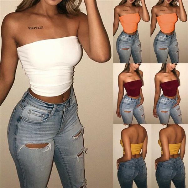 

women off shoulder casual solid wrapped chest bralet tank crop cami 2021 drop shipping, White