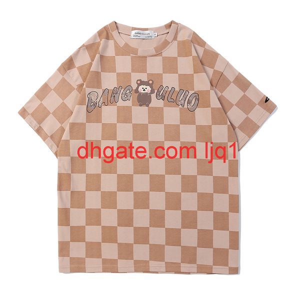 

letter printed plaid short sleeve t-shirt men's bf harajuku fashion ins fashion 5-sleeve trend loose half sleeve, White;black