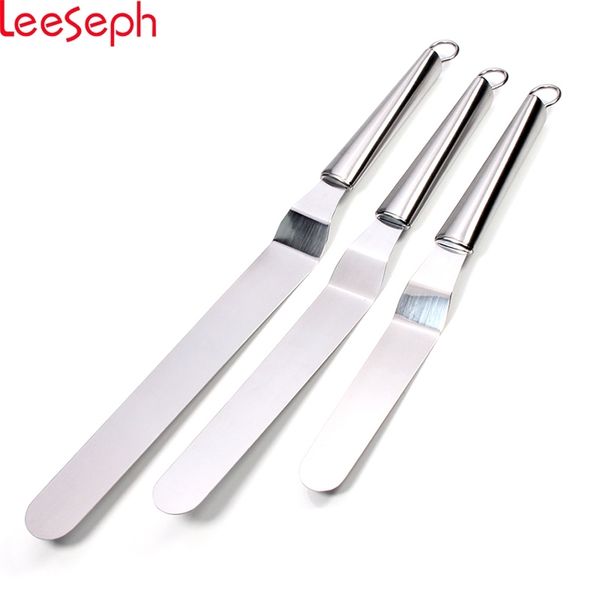 Ofset Kek Buzlanma Spatula Set 3 Profesyonel Paslanmaz Çelik Kek Dekorasyon Ergonomi Kolu Ile Dekorasyon Buzlanma Spatulas Y200612