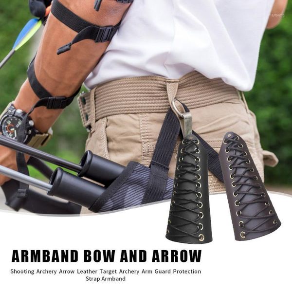 

elbow & knee pads cow leather archery arm guard protector adjustable sports safety protective straps protection sportswear accessories1, Black;gray