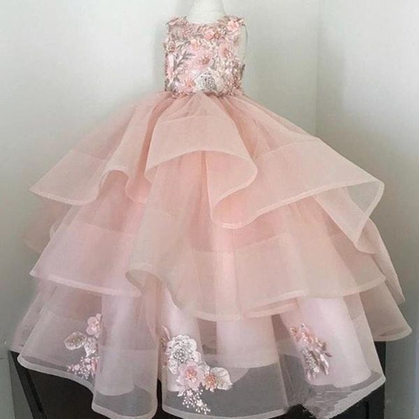 

girl's dresses retro flower girl applique fluffy tulle for weddings pretty tiered kids first communion lovely little pageant dress, Red;yellow