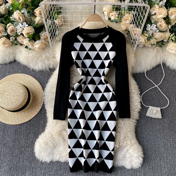 

2021 new singrein argyle female mesh fall long elastic thin pencil winter fashion dressed in short sweater 5nh9, Black;gray