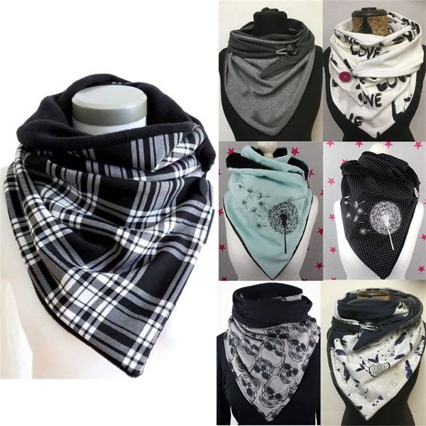 

fashion women retro skull print button soft wrap lady winter casual warm scarves shawls new #g30 y201007, Blue;gray