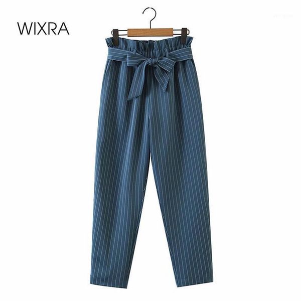 

wixra womens striped pants with belt high elastic waist pockets new fashion office lady trousers summer autumn clothes1, Black;white