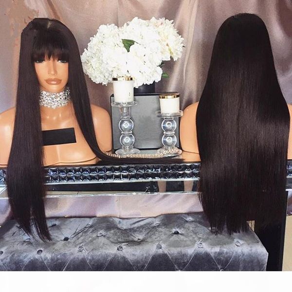 

african american synthetic lace front wig with bangs straight lace front wigs for black women female wig glueless front lace wig