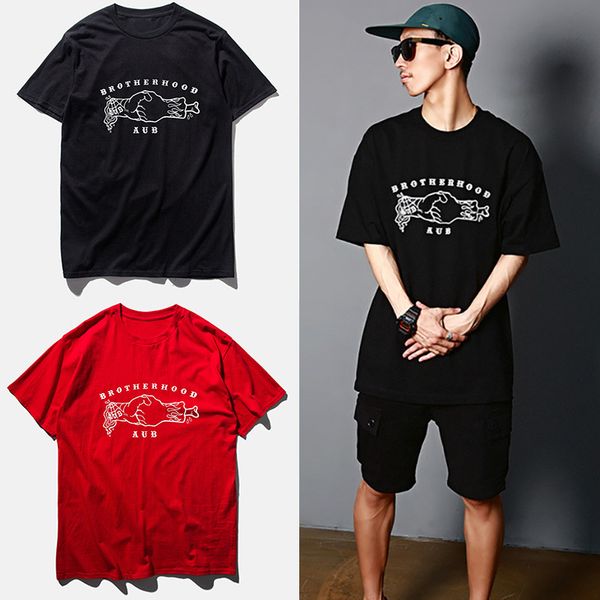 

street skateboard dead fly hip hop dark tide brand handshake printing loose men's and women's short sleeve fashion t-shirt, White;black