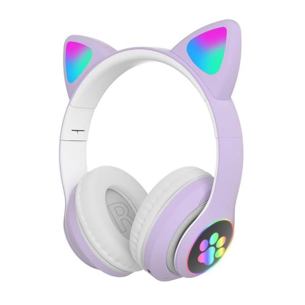 

cute stereo cat ear led light up fashion wireless gaming headset hifi music volume control gift fm radio bluetooth 5.0