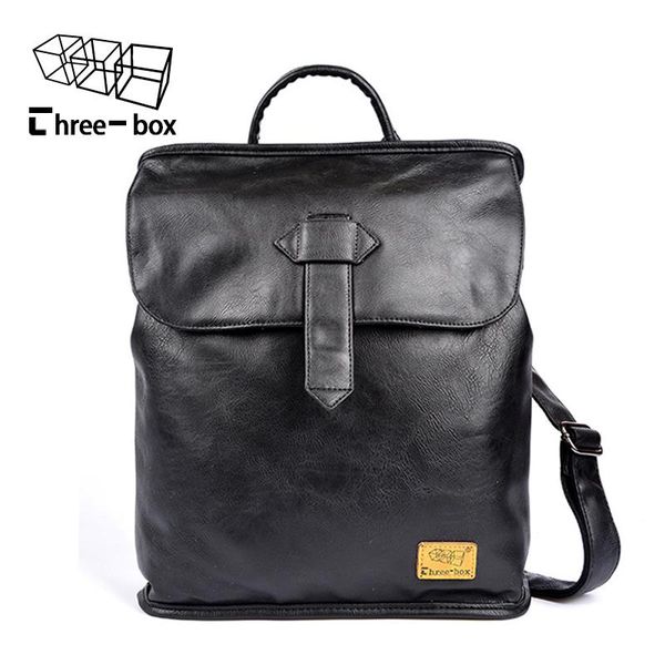 

three box brands men women pu leather backpacks male fashion retro small backpack leisure travel mochilas shoulder school bags bbyzzz