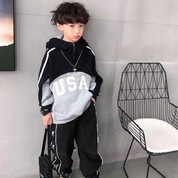 

and autumn winter rui clothing 2020 ai new boys' with plush warmth children's hoodie fashion, Black