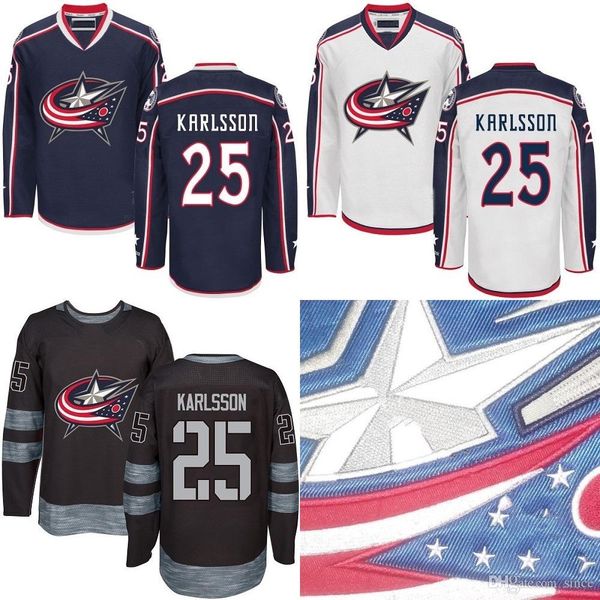 

2016 new mens columbus blue jackets 25 william karlsson home blue ice hockey jerseys size s-3xl, Black;red