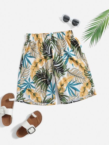 

men tropical print shorts e9o3#, Black