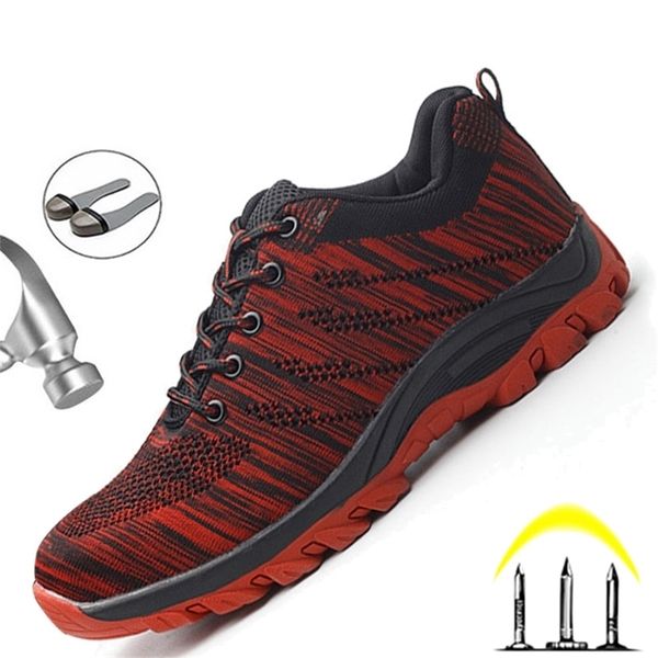 

new safety shoes men steel toe indestructible sneakers lightweight breathable work footwear protective boots y200915, Black;brown