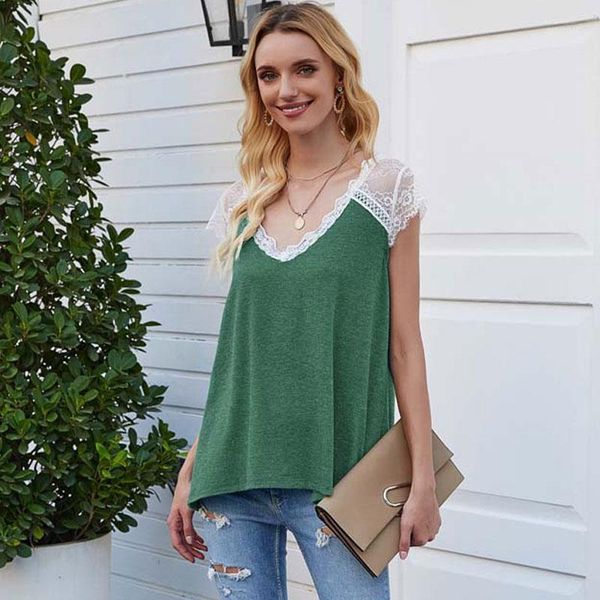

2020 lace tank tshirt women summer v neck t shirts for women black t-shirt femme tee shirt casual1, White