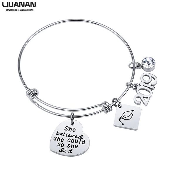 

2020 graduation charms bracelet & bangle with cz inspirational quote bracelet for girls women graduate gift, Black