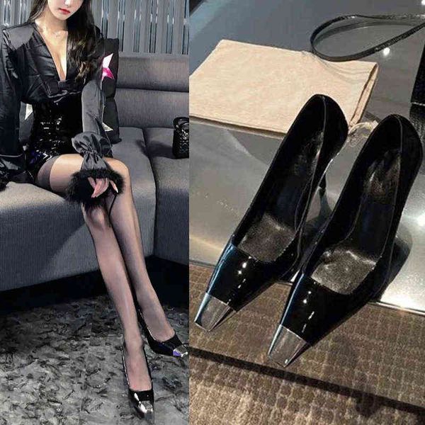 

dress shoes 2022 autumn and winter park caiying black patent leather high heels thin heel temperament square head french girls' profsio