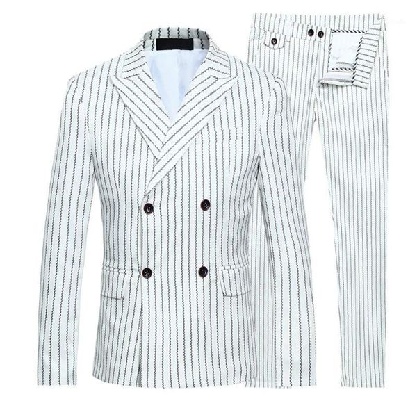 

jackets + vest + pants )new men's fashion boutique striped business casual suit three-piece groom wedding dress suit1, White;black
