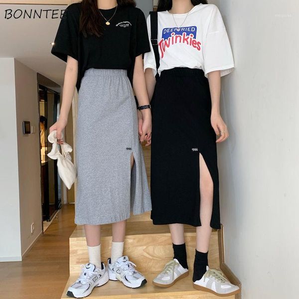 

skirts women chic letter embroidery all-match a-line summer spring chic ladies skirt empire korean simple soft womens streetwear1, Black