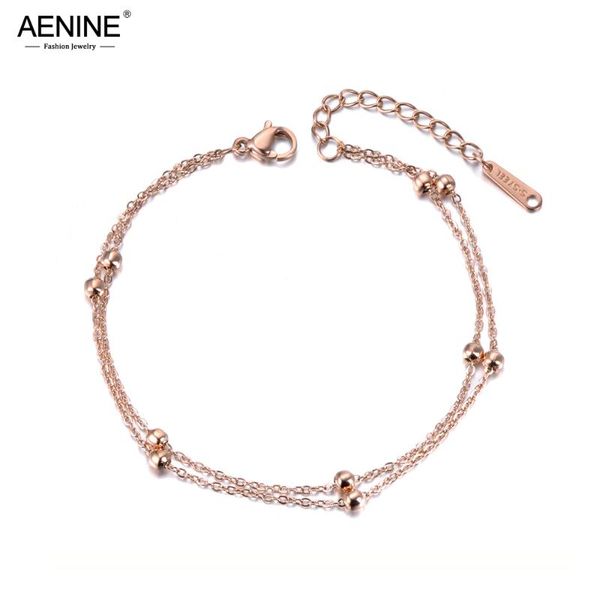 

id браслет ab19051 aenine trendy двойных слоев круглый бисер браслет ювелирных изделий розового золота титана стали звеньевой цепи женские, Black