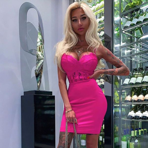 

fashion new yellow rose red dress mini v-neck spaghetti strap party runway celebrity bodycon women bandage dress vestidos, White;black