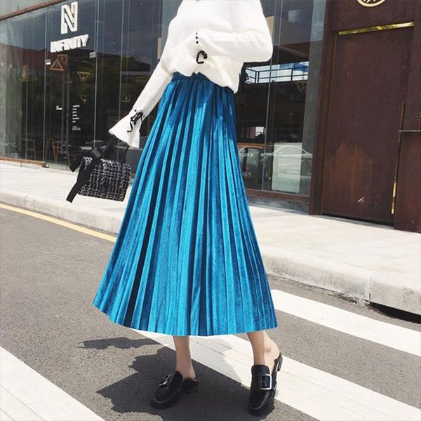 

xuxi koreas new spring and autumn 2020 high elastic velvet waist high waistline big meatball long skirt fz1114, Black