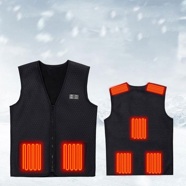 

outdoor t-shirts sports mountaineering heating waistcoat usb 5/7 areas infrared heated vest jacket men winter v-neck thermal clothes, Gray;blue