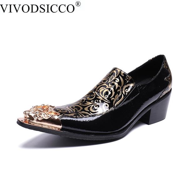 

vivodsicco new skull men formal shoes pointed toe fashion men oxfords british style high heels zapatos hombre male footwear, Black