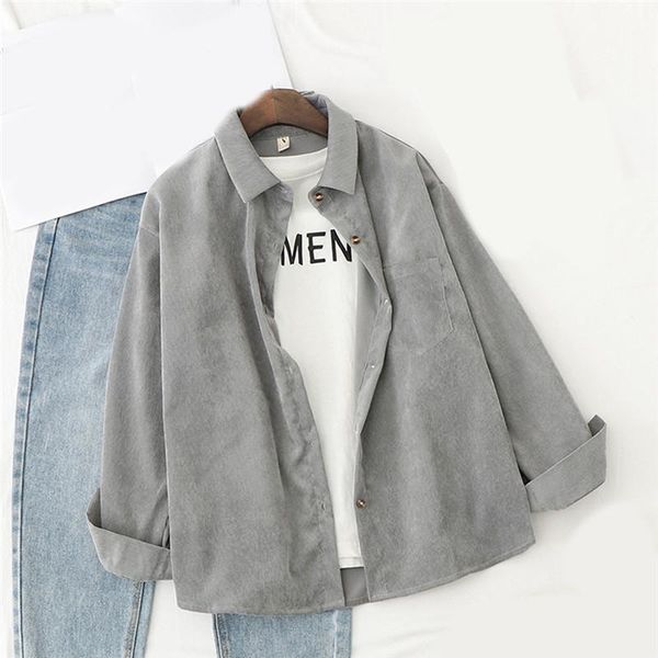 

fashion retro corduroy shirt women hong kong flavor blouses long sleeve spring ladies solid loose style shirts1, White
