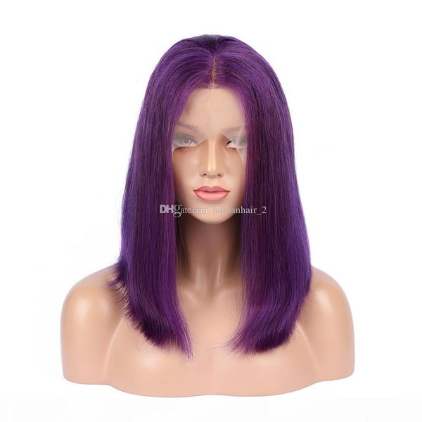 

purple human hair wigs colorful wig 100% human hair brazilian virgin hair purple srraight full lace wig front lace wig glueless wigs, Black;brown