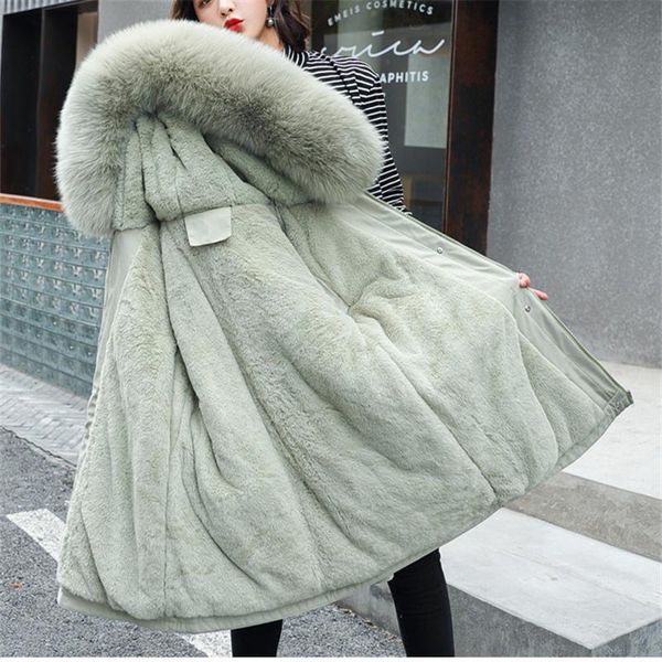 

mid-length cotton-padded jacket women 2021 winter fashion new fur collar hooded waist plus velvet warm cotton jacket tide 110, Black