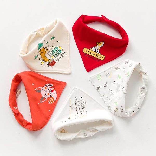 

5pcs lot double fabric baby bibs cartoon printing cotton newborn infant girls and boys toddler triangle scarf burp cloth bandana swy jlleuz, Red;brown