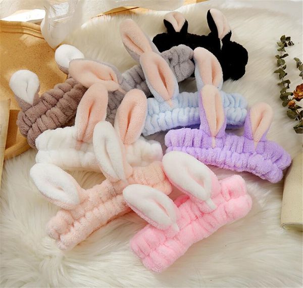 

wash face women girls hairbands soft warm coral fleece bow animal ears headbands headwear hair bands turban hair accessories, Black;brown