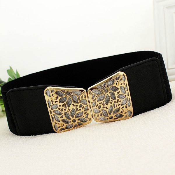 

2020 new fashion korean style buckle elastic wide belt wide cummerbund strap belt waist female women accessories, Black;brown