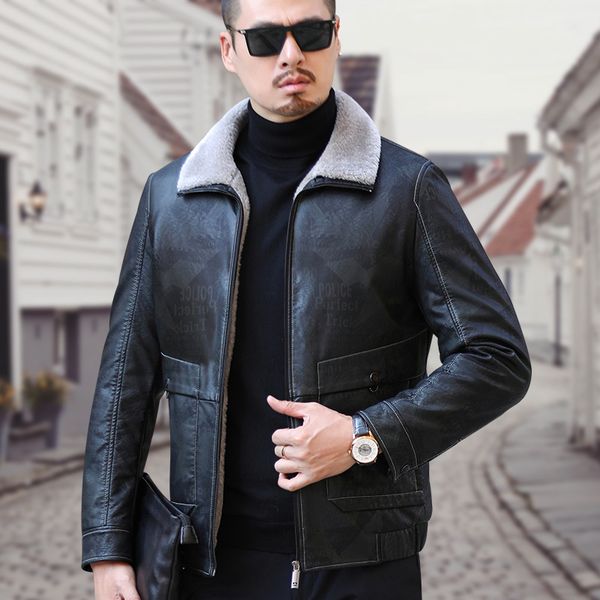 

2020 male style new leather jacket down upscale middle-aged plus quilled lapel quilt camouflage big size clothes j9ym, Black