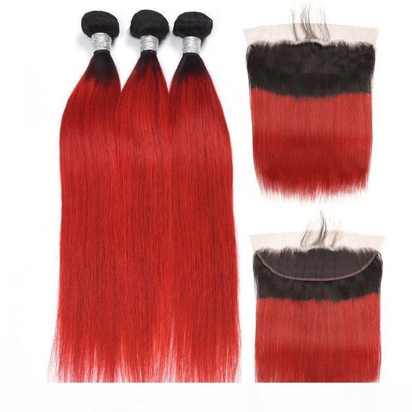 

peruvian human hair 3 bundles with 13x4 lace frontal with baby hair 1b red straight bundles with 13*4 frontal straight wholesale, Black;brown