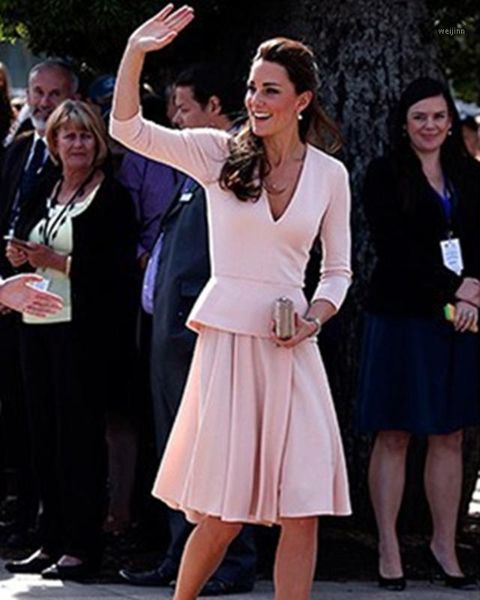 

celebrity tapete vestido de festa red carpet party gowns special occasion kate middleton knee length long sleeves evening dress1, Black