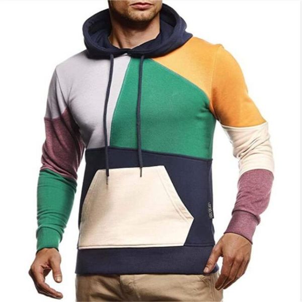 

men patchwork hoodies autumn winter sweatshirt long sleeve streetwear male casual hoody sweatshirt plus size, Black