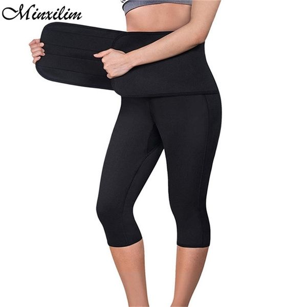 Minxilim Frauen Neopren Taille Abnehmen Body Shaper Postpartum Ultra Sweat Sauna Capris Leggings Shapewear Taille Trainer Hosen LJ201209