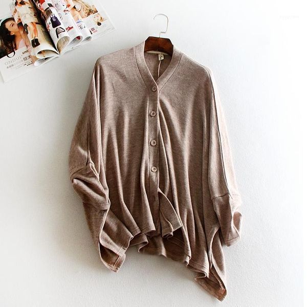 

korean women spring autumn loose v-neck batwing sleeve knit cardigan jacket mori girl plus size jacket coat tunic coat1, Black;brown