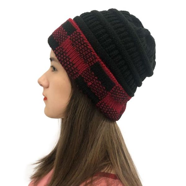 

beanie/skull caps beanie hat for women winter warm bonnet cap casual plaid stitching female gorros mujer invierno czapka zimowa damska, Blue;gray