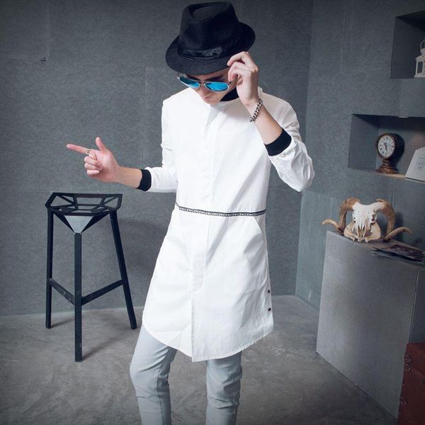

xxl 2021 new men's clothing male summer dj slim medium-long the trend of personality long-sleeve shirt singer costumes, White;black