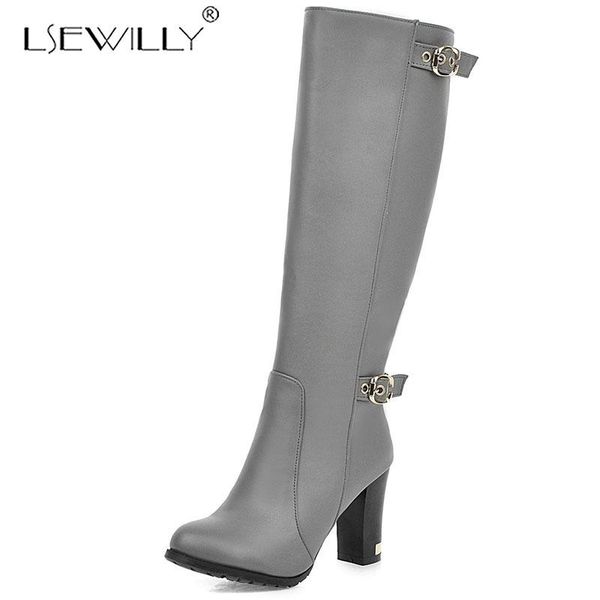 

lsewilly plus size 34-43 winter platform shoes round toe square high heel knee high boots thigh boots women botas mujer, Black