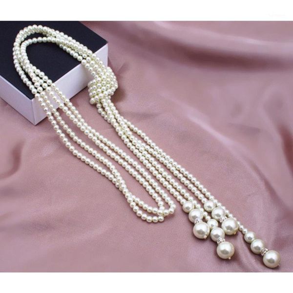 

artificial pearls charming shopping party wear inlaid classcial knotting decorative multilayer fashion sweater chain1, Silver