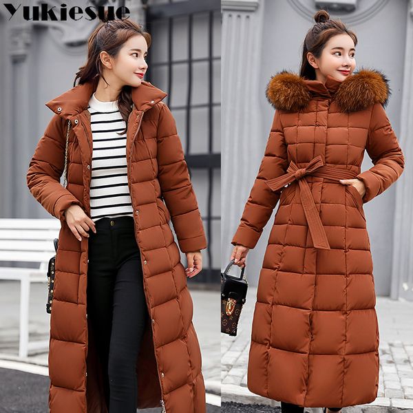 

long warm thicken winter jacket women snow wear cotton padded outerwear for women womens coat plus size faux fur collar parka 200928, Black