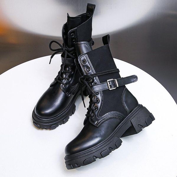 

genuine leather boots women boots platform women autumn black motorcycle waterproof thick heel shoes botas de mujer 2020