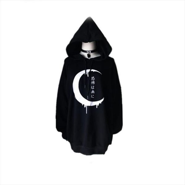 

gothic women hoodies long sleeve japanese moon print pullover loose hoody black thin sweatshirt drop shipping