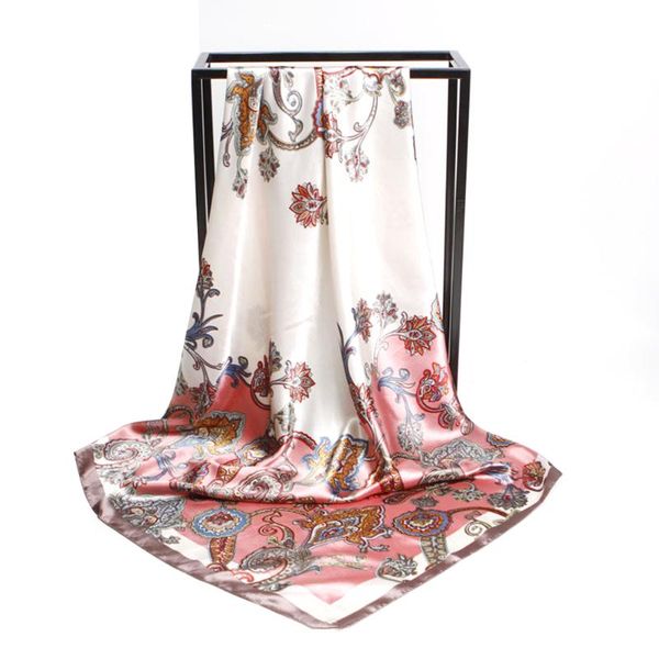 

90x90cm fashion smooth exquisite women shawl square soft floral printed all season p props head neck elegant bright color, Blue;gray