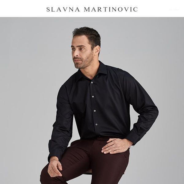 

slavna martinovic2020 autumn and winter black business casual men's long-sleeved cotton professional shirt men shirts1, White;black