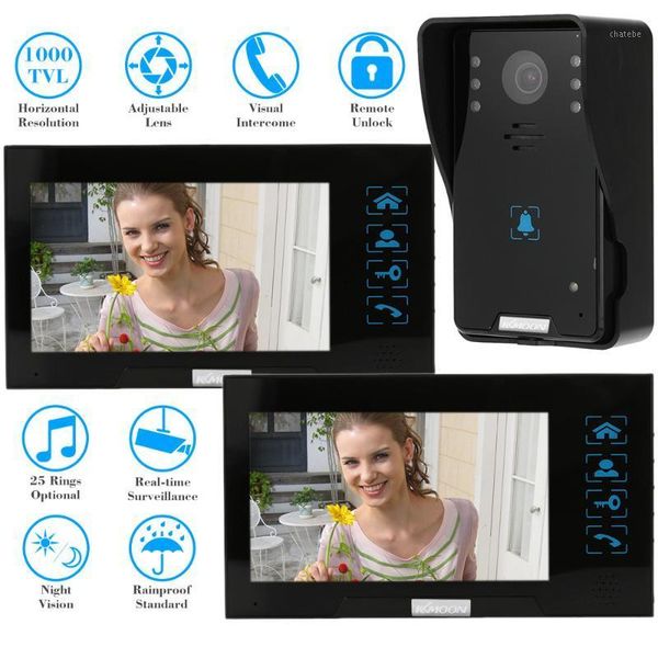 

video door phones kkmoon 7" tft phone hd 1000tvl home intercom doorbell recording 1 rainproof camera and 2 hands monitor1