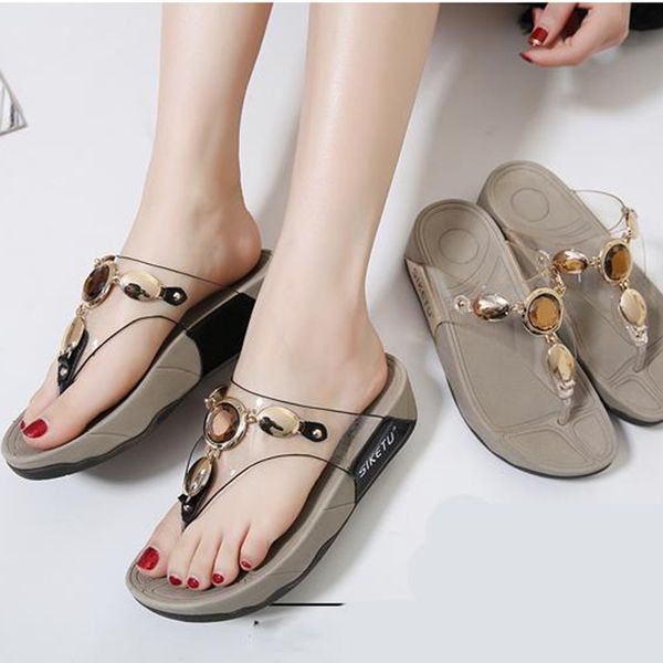 

transparent elastic brand slippers beach flat shoes fashion luxury ladies flat shoes women slippers summer style crystalmultifunction, Black